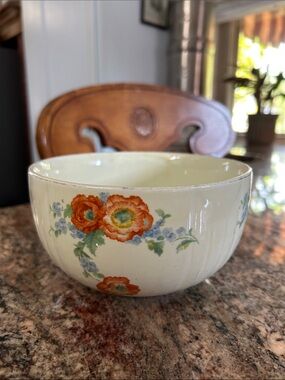 Hall’s Vintage Floral Ceramic Serving Bowl - Orange Flower Design